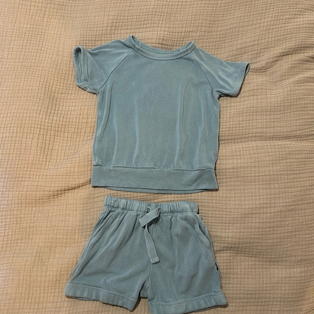 Kytebaby bamboo jersey short-sleeve jogger set, dusty blue, size T2